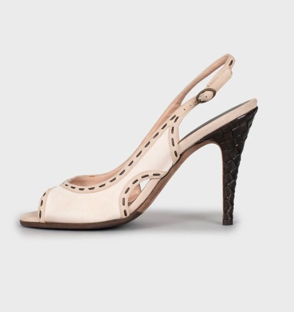 Bottega Veneta Beige Woven Stiletto Heel Sandals, Size 40